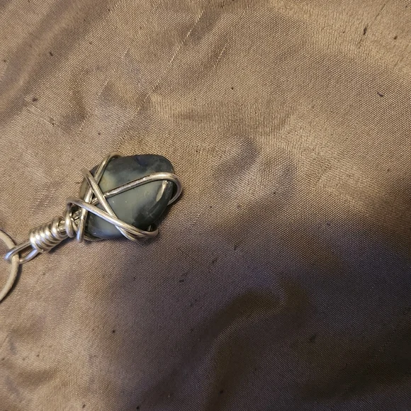 Handmade wire wrap blue opal necklace - Picture 3 of 3